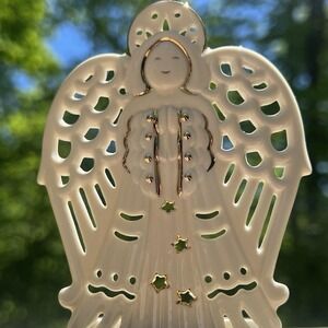 Lenox Bright Christmas Angel Votive Holder Pierced Ivory Porcelain 24K Gold